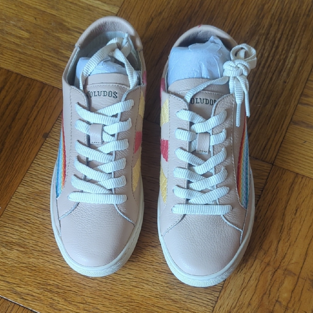 Soludos Cream Sneakers with Colorful Stripes